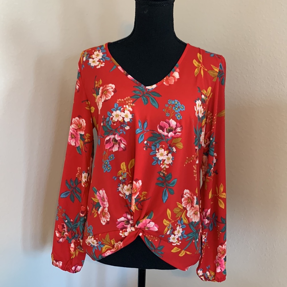 LOFT Floral Blouse With Front Twist